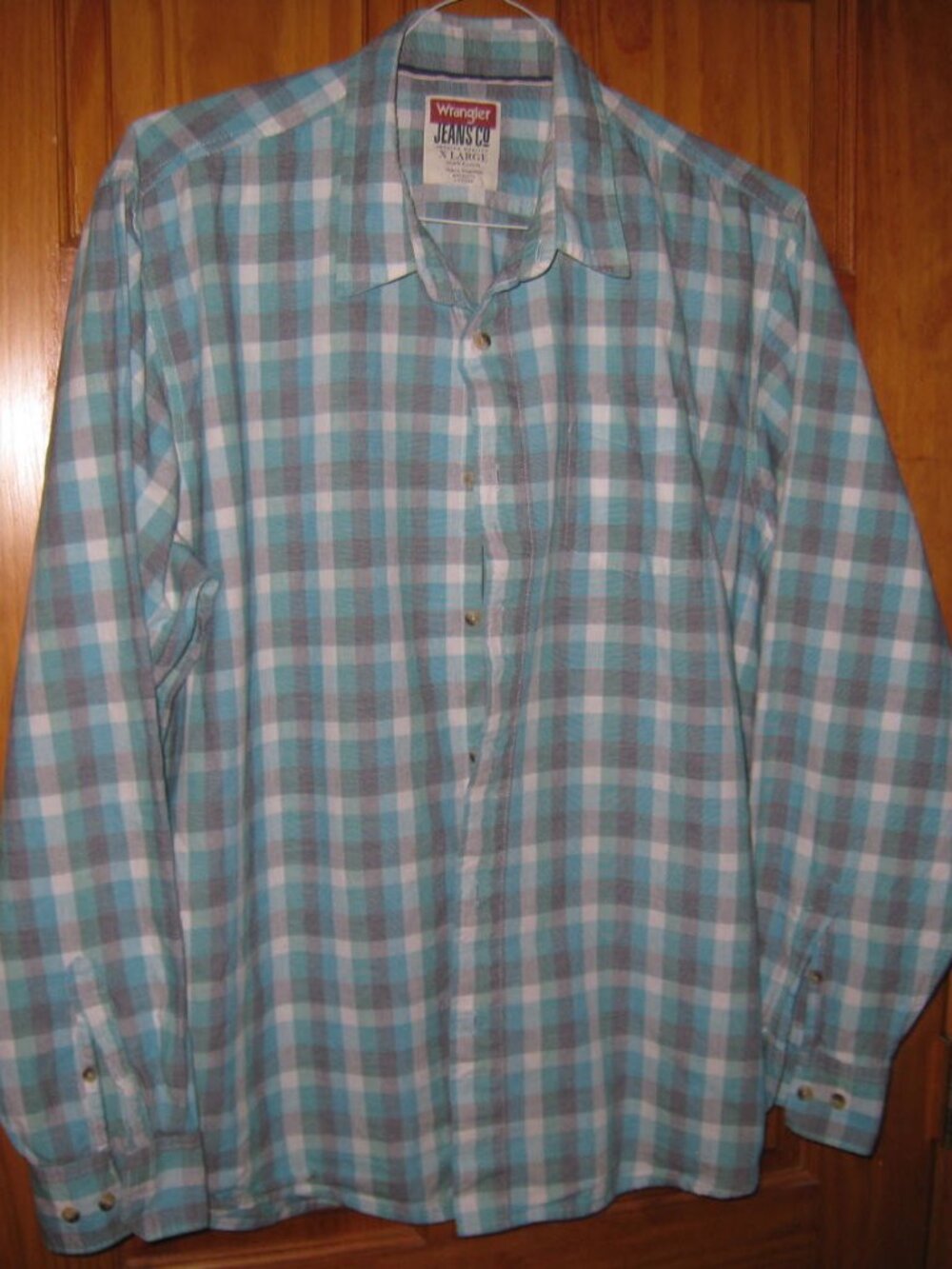 Wrangler Jeans Co Button Up Plaid Shirt Men's XL Long Sleeve Green Plaid Cotton